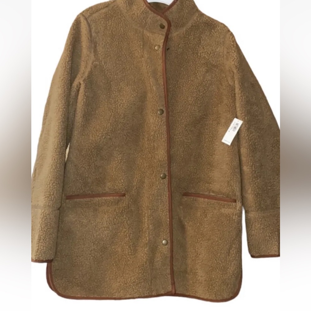 Old Navy Sherpa Lined Small Women's Coat Jacket Camel Brown Pockets NWT Piping
